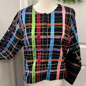 Michael Simon Lite Size Large Signature Black Cotton Plaid Button-Up Jacket